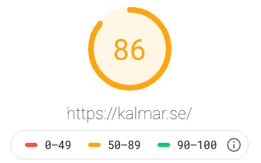 Kalmar kommuns hemsida får 86% prestanda i datorvyn.