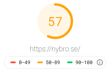 Nybro kommuns hemsida får 57% prestanda i datorvyn.