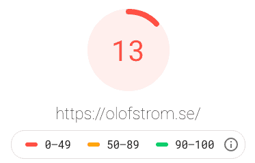 Olofströms kommuns hemsida får 13% prestanda i mobilvyn.